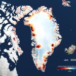 At the whole ice sheet scale, this visualization shows the continued thinning of the major outlet glaciers in West Antarctica and in parts of East Antarctica between January 2020 and April 2025. Some areas show hints of blue, indicating places where the ice sheet surface has gone up, reflecting either increased snowfall or changes in ice dynamics.