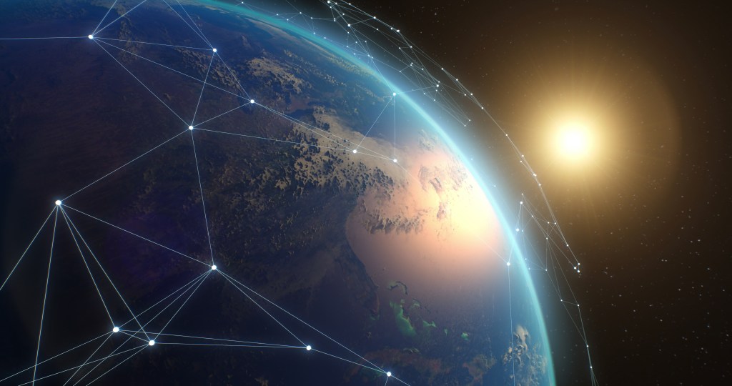 A network of connected dots in orbit over Earth